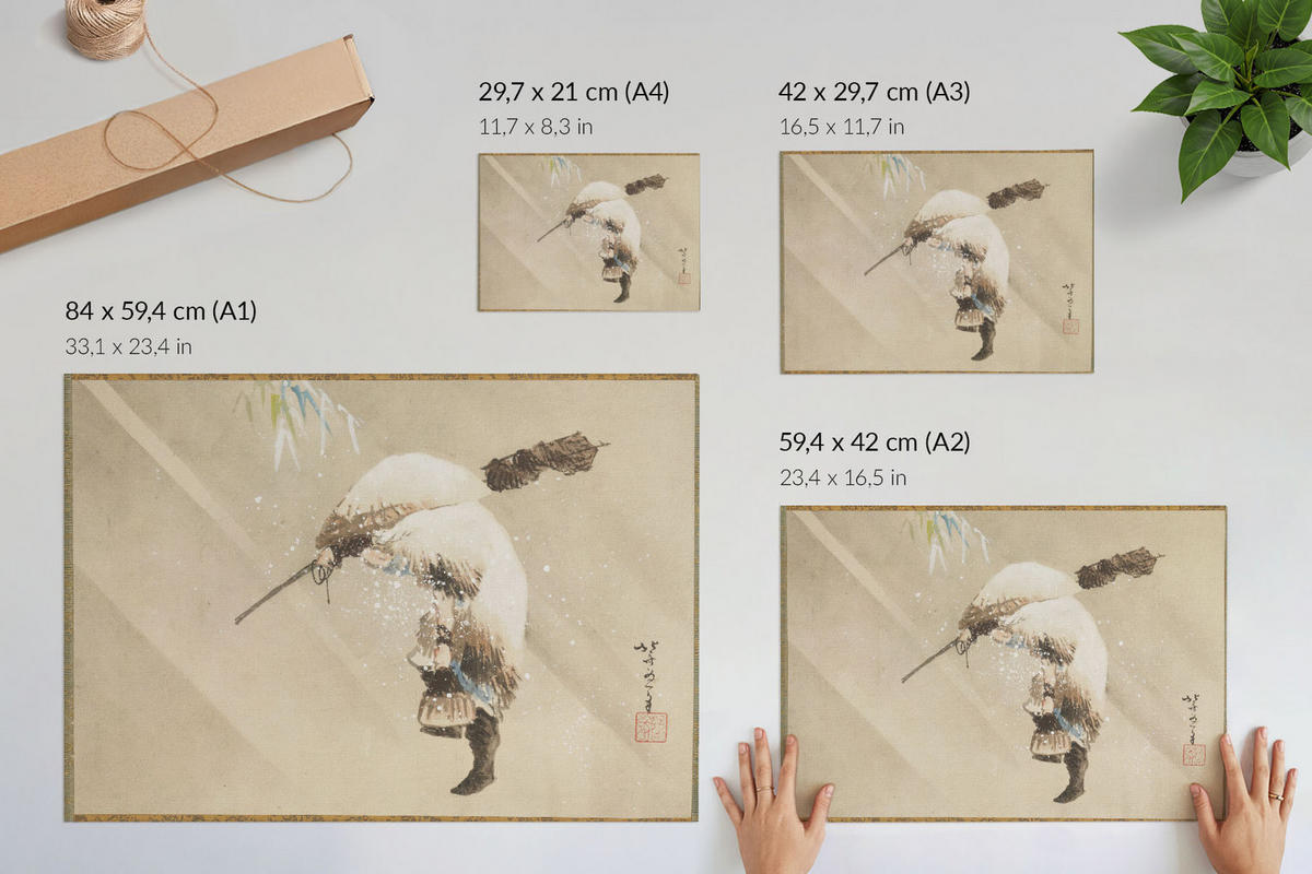 POSTER - 59x42 cm (A2) - Hokusai - Fischer im Schnee - Beige, Textil (59.4/42/0.1cm) - TULUP