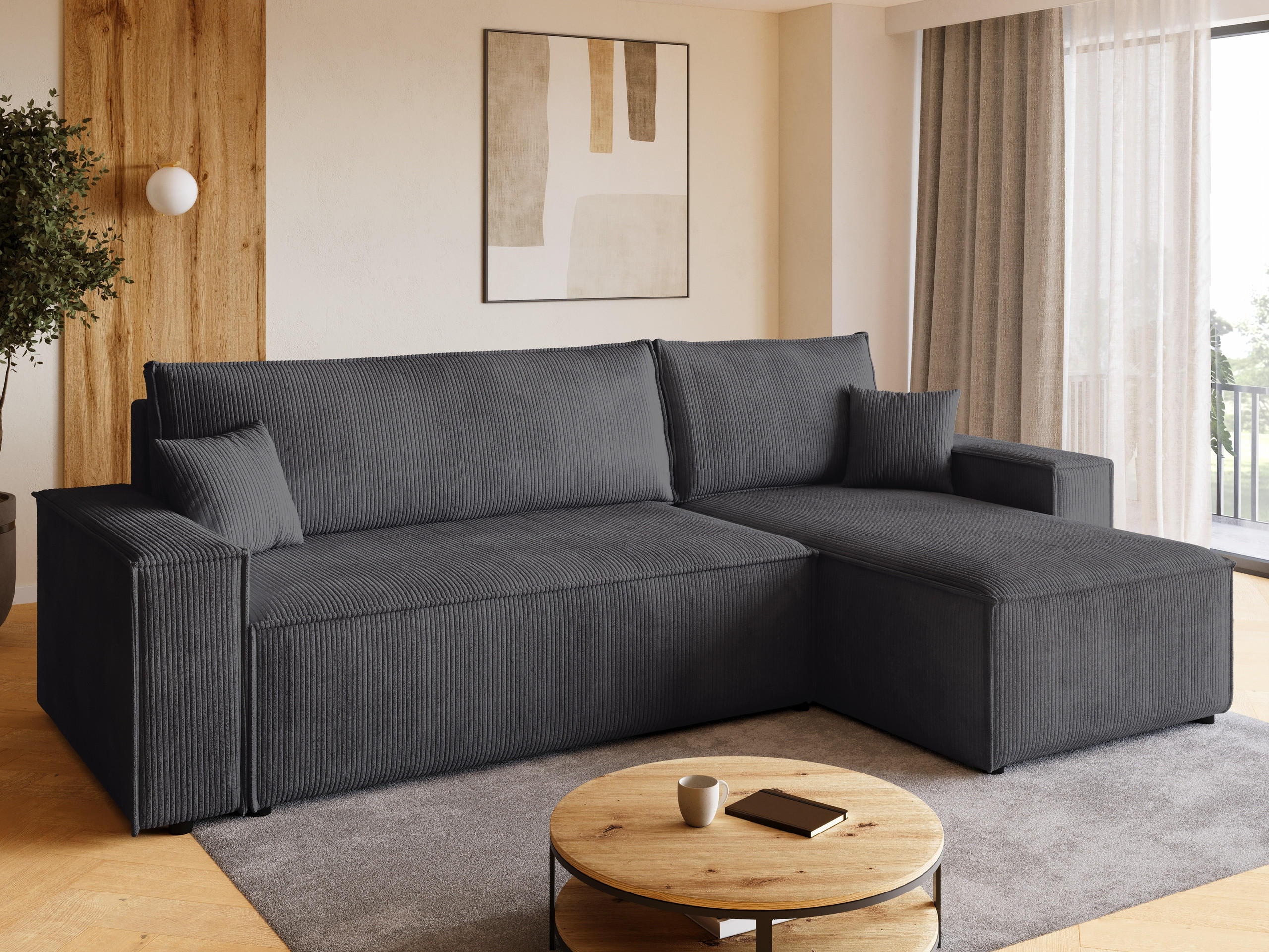 ECKSOFA ADI mit Schlaffunktion Grau Cord - Grau, Textil (244/143cm) - Bromarkt