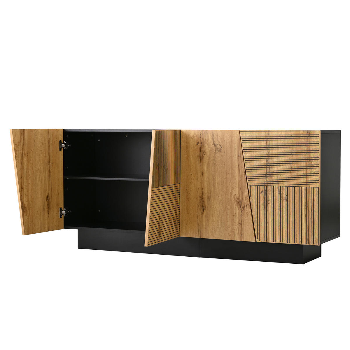 SIDEBOARD Schrank mit geometrischem Design und verstellbarem Einlegeboden 160/72/40 cm - Schwarz/Naturfarben, Holzwerkstoff/Metall (160/72/40cm) - EVRYAE