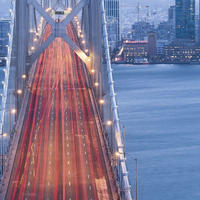 FOTOTAPETE San Francisco Oakland Bay Bridge 300 x 200 cm - Blau, Papier (300/200cm) - Sanders & Sanders