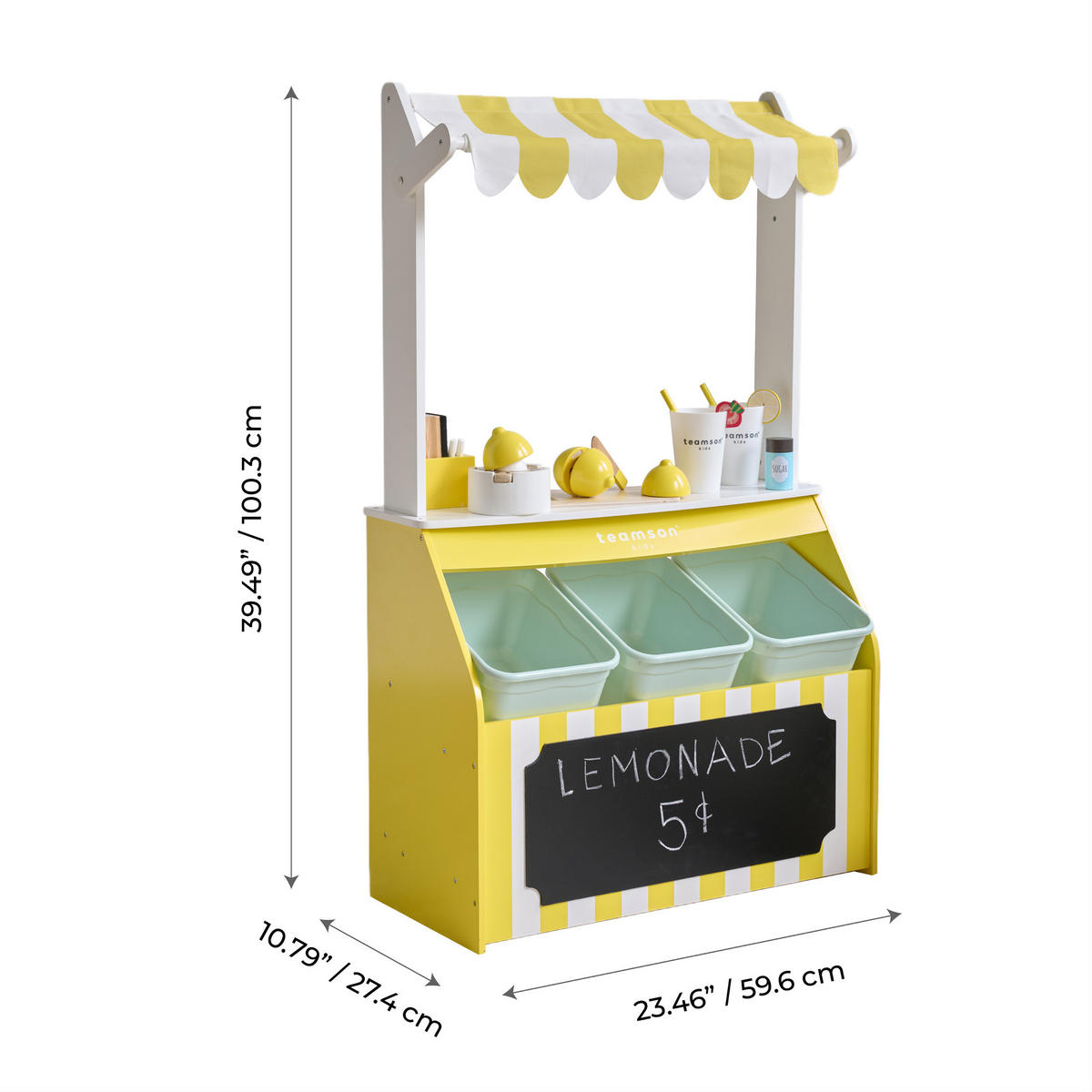 LEMONADE-STAND Holzspielset mit Zubehör, Gelb, 100cm - Gelb, Holzwerkstoff (27/100/60cm) - Teamson Kids