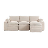 3-STIZER Sofa 263/167/85 cm mit Hocker, Seitentaschen und Federkern, Cord Beige - Beige, Textil (263/85/167cm) - Redom