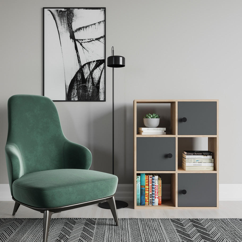 Thumbnail - Decorotika Bücherregal, Dunkelgrau, Alteiche, Holzwerkstoff, Holz Optik, Rechteckig, 25x93x72 cm, Wohnzimmer, ,