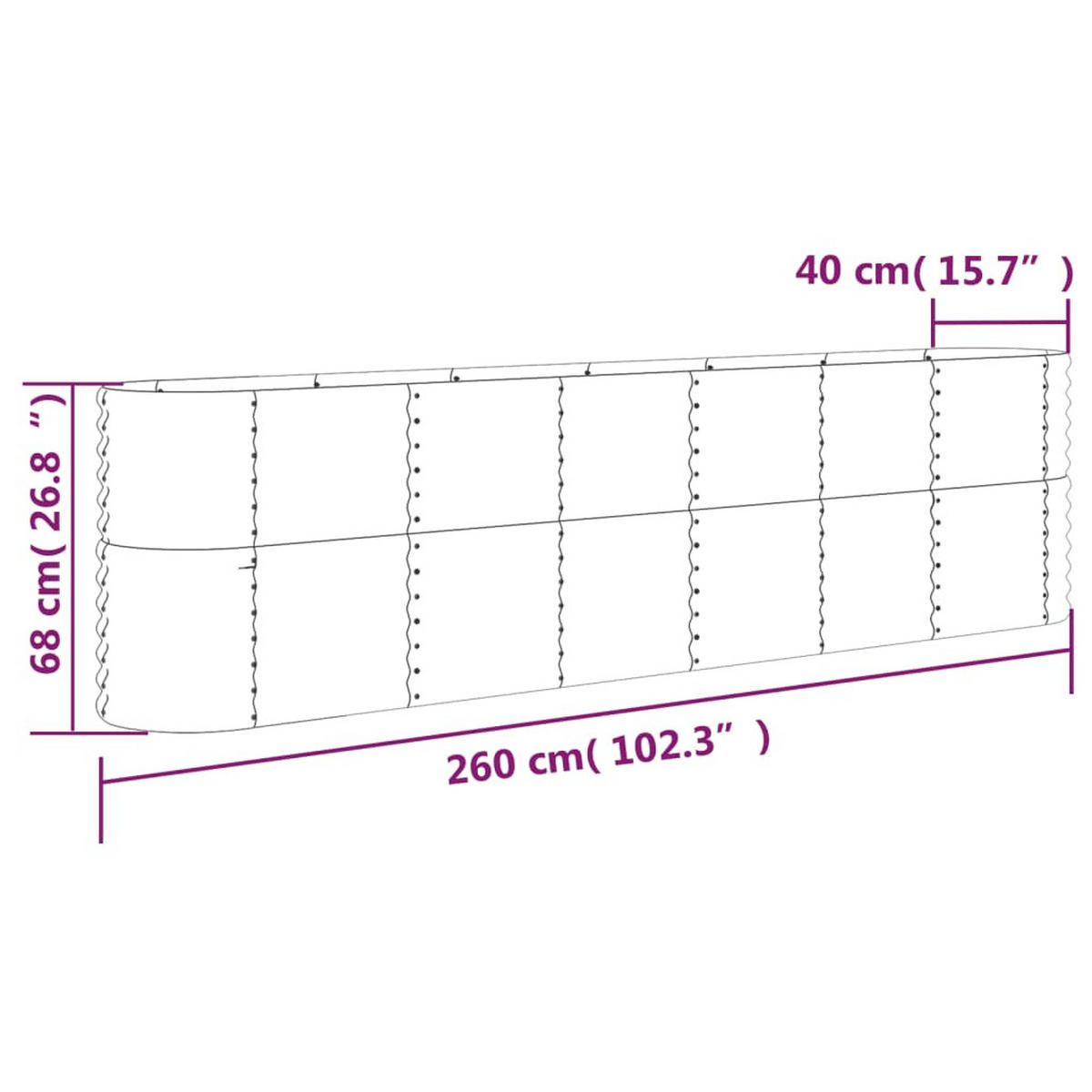 HOCHBEET Verzinkter Stahl 260/40/68 Cm Grau - Grau, Metall (260/68/40cm) - vidaXL