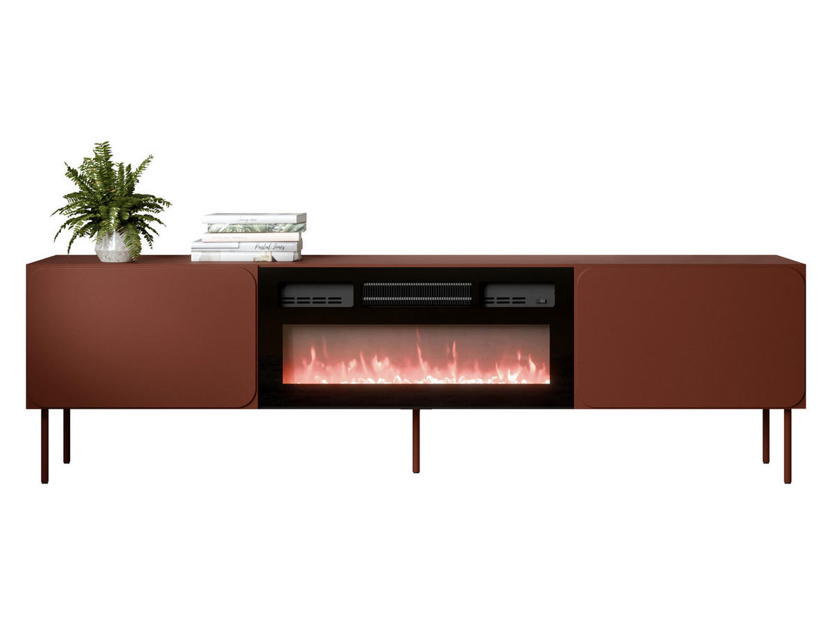 TV-LOWBOARD Rafael 200 EF mit Kamin - Rot, Holzwerkstoff/Metall (200/58/40cm) - MIRJAN24
