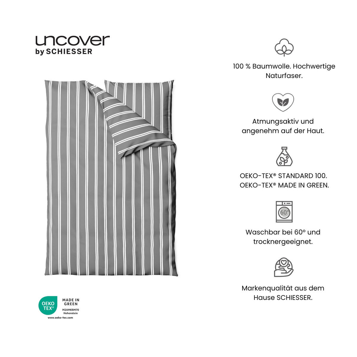 BETTWÄSCHESET Colorado - Renforcé - 2-teilig - 135x200cm - Dunkelgrau - Dunkelgrau, Textil (135/200cm) - Uncover by Schiesser