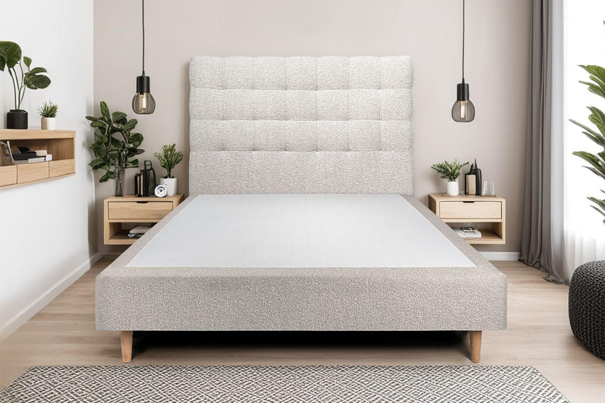 KOPFTEIL gepolstert - Gesteppt – grauer Bouclé-Stoff - 180 cm - Beige/Grau, Holz (180/120/10cm) - Sommeil de Plomb