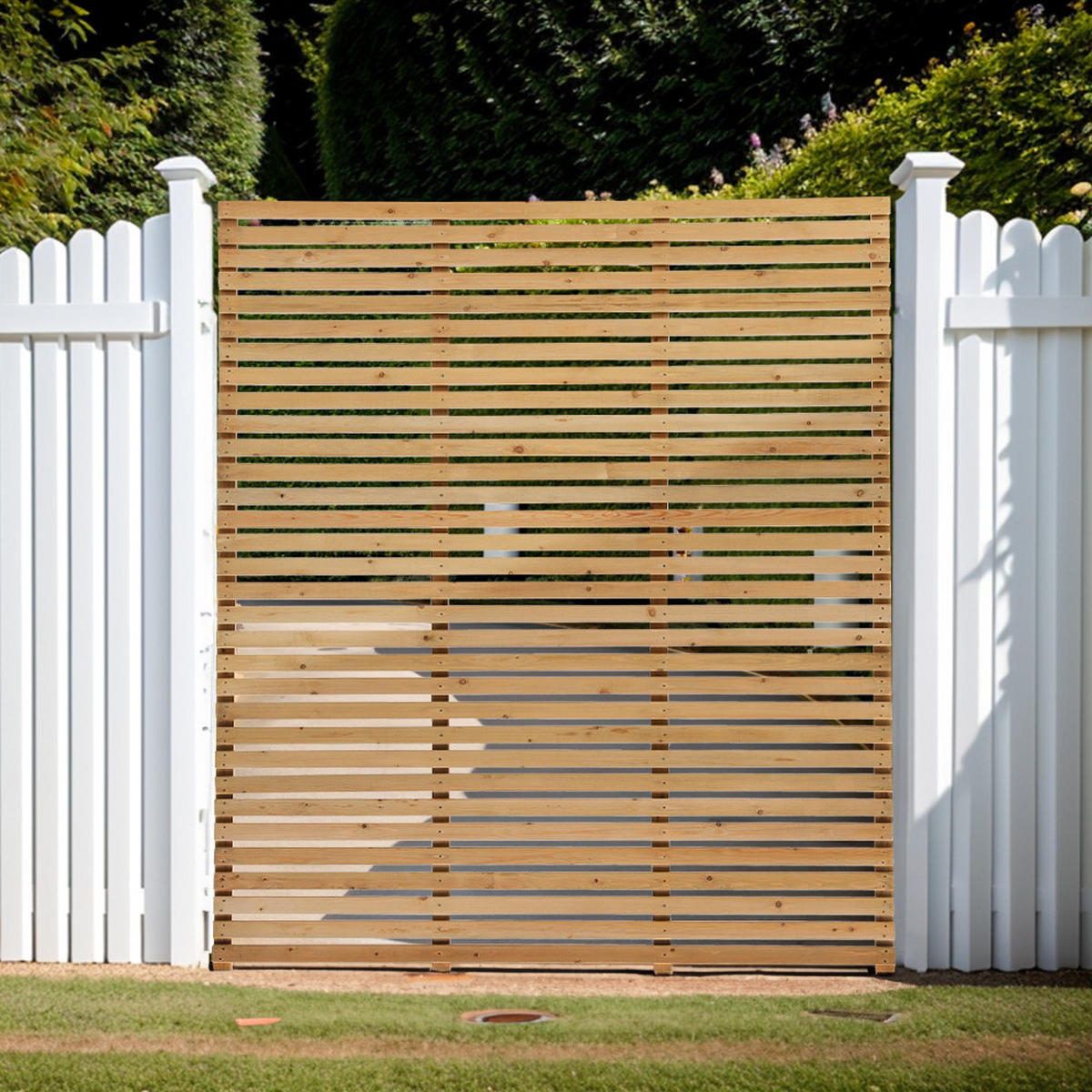 SICHTSCHUTZZAUN aus Kiefernholz in Holzfarbig Lamellen Design pflegeleicht Wasserbasierte 180x180 cm 24,15 kg - Gelb, Holz (4/180cm) - Livingandhome