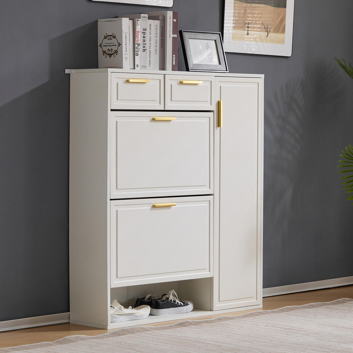 SCHUHSCHRANK mit verstellbaren Regalen und Schubladen, Weiß - Weiß, Holzwerkstoff (24/107/95cm) - Urban Meuble