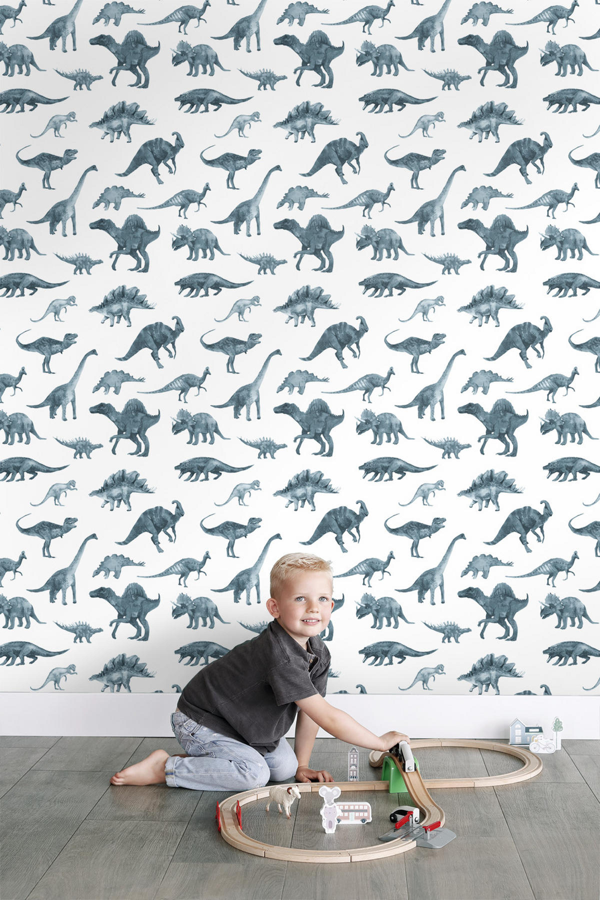 TAPETE Dinosaurier 50 x 900 cm - Blau, Papier (50/0.1cm) - ESTAhome