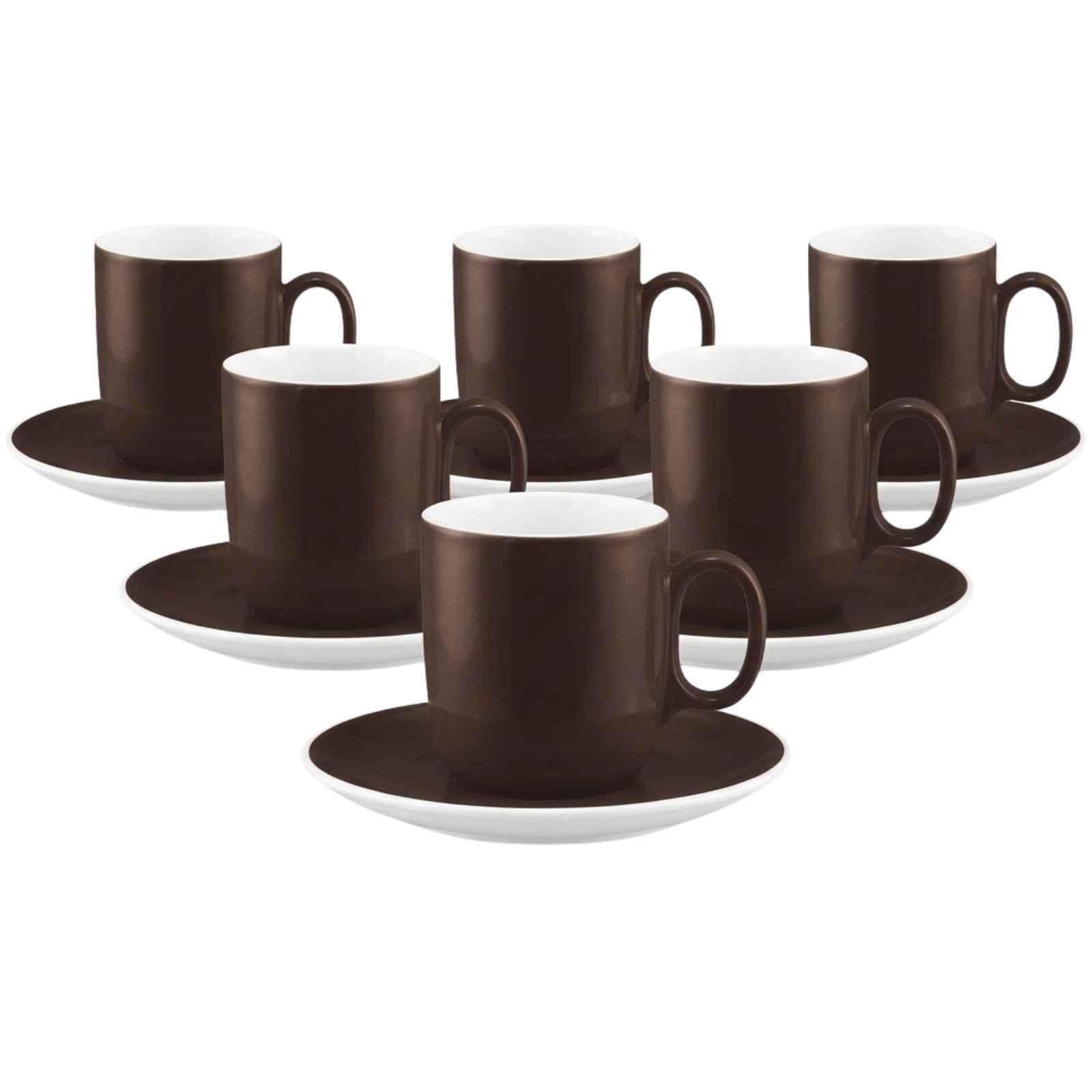 KAFFEEBECHER MIT UNTERTASSEN Sento Home Pure Colors Chocolate Brown 400 ml 6er Set - Dunkelbraun, Keramik (0.4L) - Seltmann Weiden