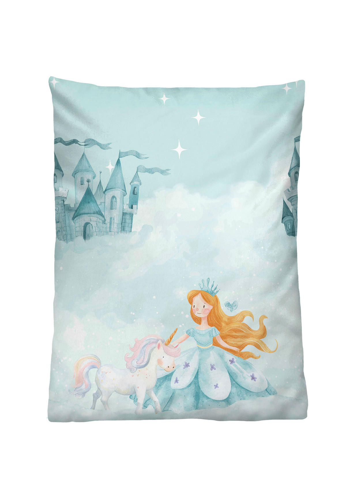 BETTWÄSCHE-GARNITUR Biber Prinzessin Einhorn ciel, 100x135 cm + 40x60 cm - Hellblau, Textil (100/135cm) - biberna