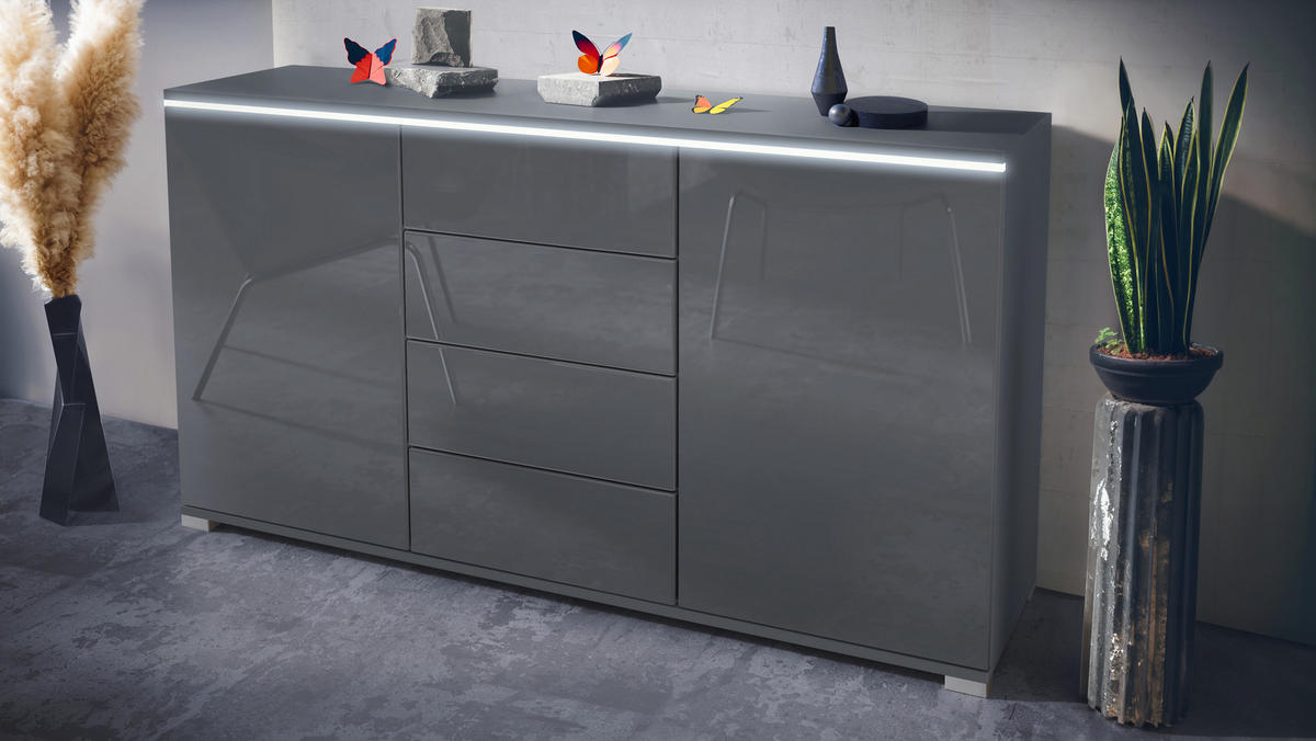 SIDEBOARD Faro Grau Hochglanz - Grau, Holzwerkstoff (138.5/75.5/35cm) - Vladon
