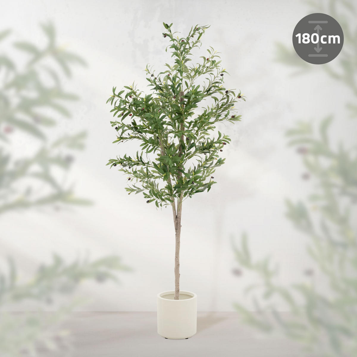 KUNSTPFLANZE Olive - Anthrazit/Grün, Holz/Kunststoff (180cm) - ML-DESIGN