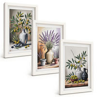 BILDER SET 3er Set - 20x30 cm Weißer Rahmen - Olivenblüten in Vasen im Hintergrund - Weiß, Kunststoff (20/30cm) - TULUP