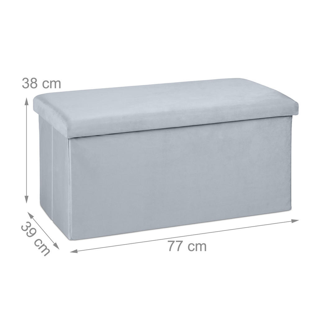 Thumbnail - Relaxdays Sitzbank, Grau, Holzwerkstoff, Textil, 77x38x39 cm, Wohnzimmer, Hocker, Sitzhocker