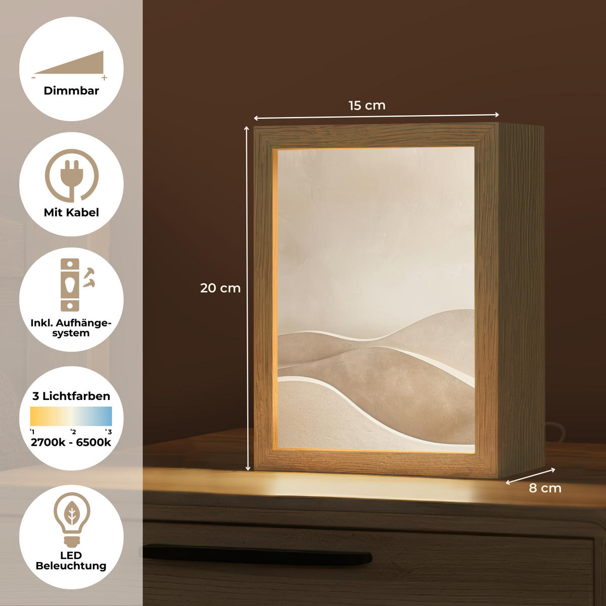 STOLNÍ LAMPA Béžová - Příroda - Abstraktní - Moderní 15x20 cm - šampaňská, kompozitní dřevo (8/15/20cm) - OnlyWow