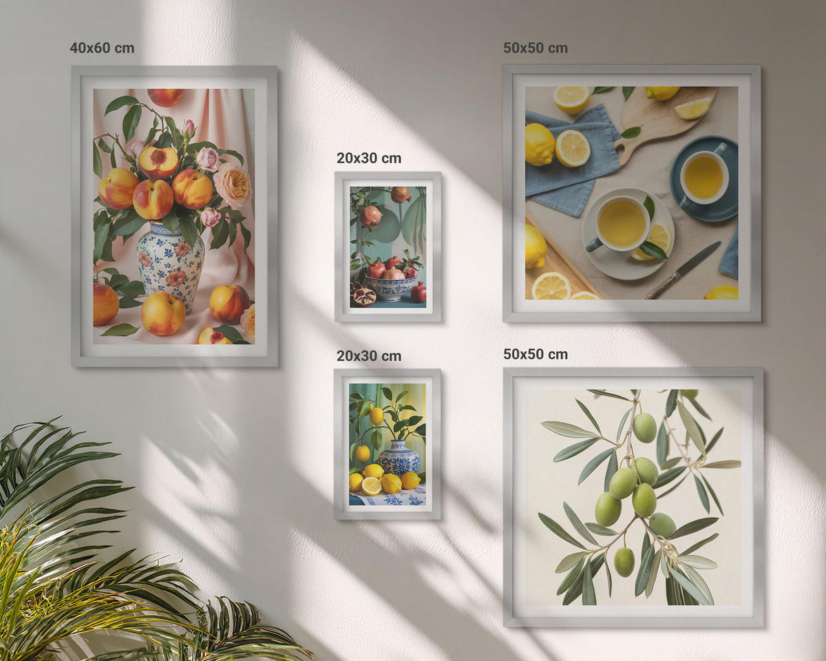 BILDER SET 5er Set - 50x50 cm & 20x30 cm & 40x60 cm Silberner Rahmen - Fruchtzusammensetzungen - Silberfarben, Kunststoff (40/60cm) - TULUP