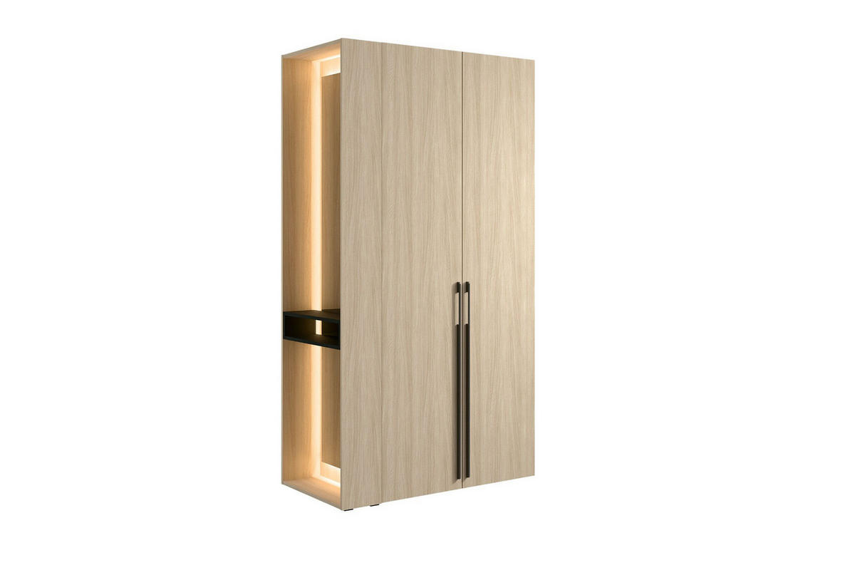 GARDEROBENSCHRANK BERTA 110 cm in Eiche Barista mit Kleiderstange, Spiegel und LED - Eichefarben, Holzwerkstoff (111/207/60cm) - Deine Möbel 24