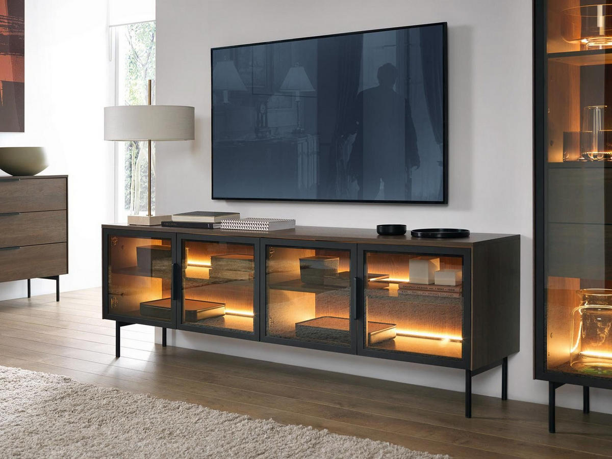 TV-SCHRANK mit Glasstüren MARBELA Eiche Dunin - Braun, Holzwerkstoff (181.3/61.6/39cm) - Compleo24