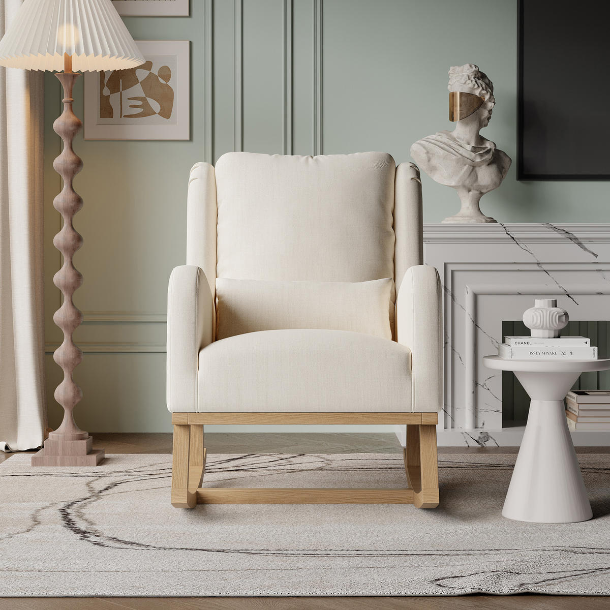 SCHAUKELSTUHL 93 x 68 x 96 cm mit Kissen, Relaxsessel gepolstert, Beige - Beige, Holz/Textil (68/96/93cm) - PARAFTA HOME