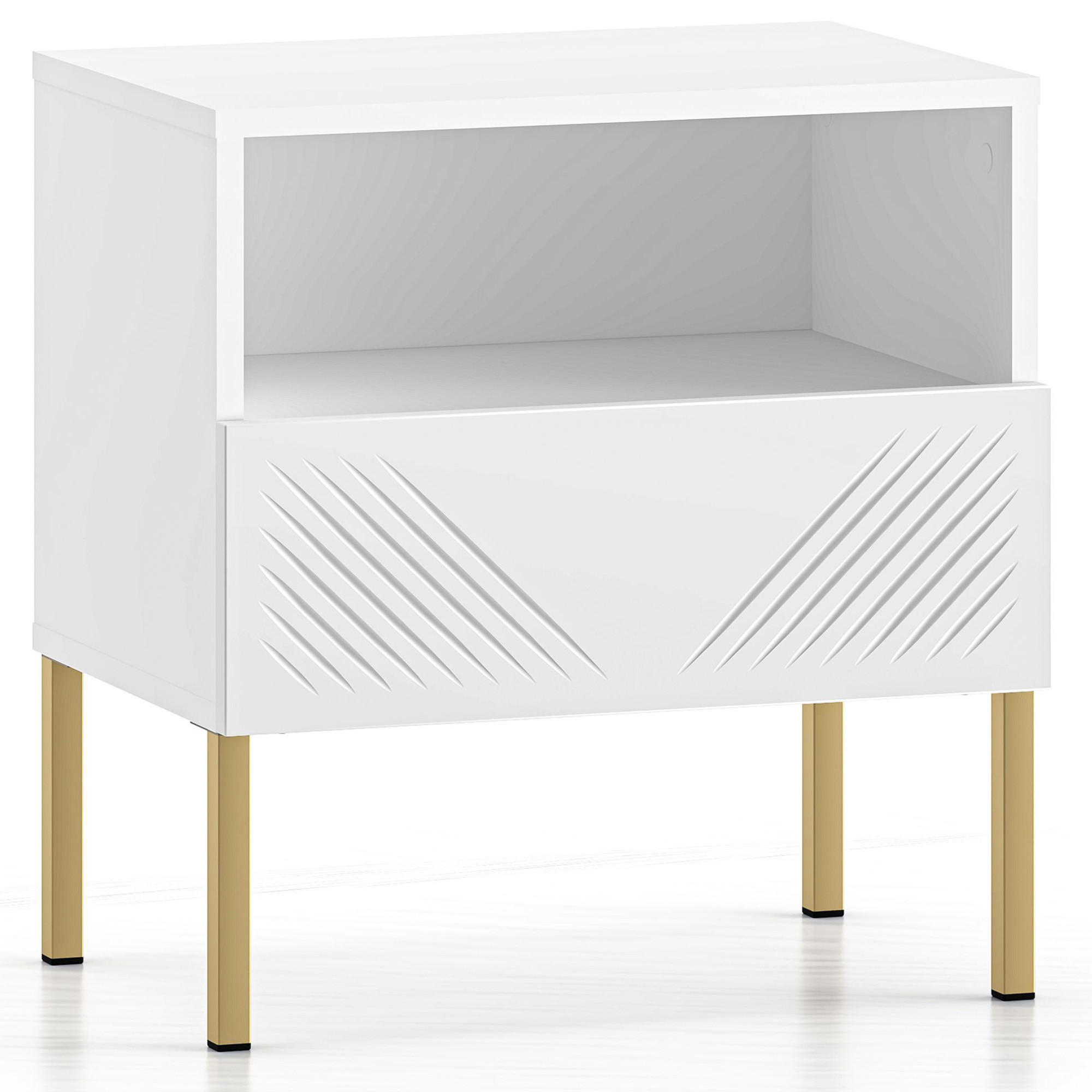 NACHTTISCH NEBRO,Weiß - Goldfarben/Weiß, Holzwerkstoff (50/53/34cm) - KONSIMO®