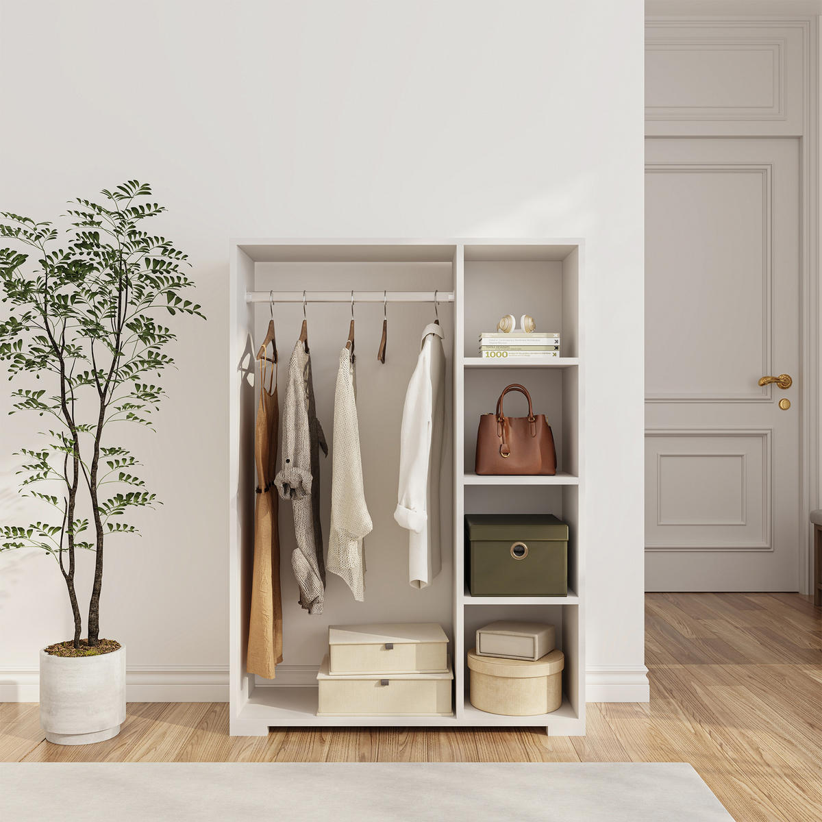 KLEIDERSCHRANK Nesbyen - Weiß, Holzwerkstoff/Kunststoff (90/126/30cm) - [en.casa]