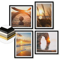 WANDBILDER 4er-Set - 50x50 cm & 40x60 cm Schwarzer Rahmen - Ruhige Landschaften am Strand der Sonne - Schwarz, Kunststoff (50/50cm) - ArtPrintCave