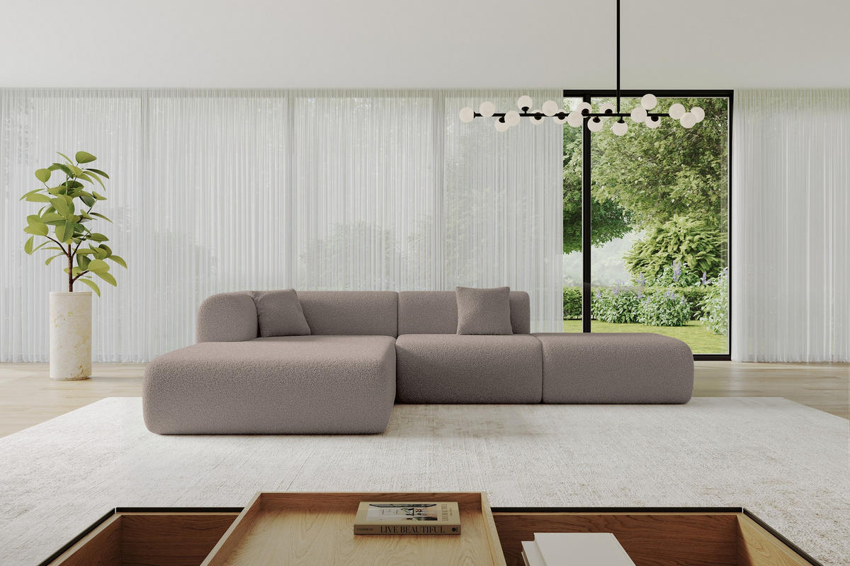 ECKSOFA Ottomane Links OVLY-L 289x176x71 Braun Bouclé - Schwarz/Braun, Holzwerkstoff/Kunststoff (176/289cm) - ALTDECOR