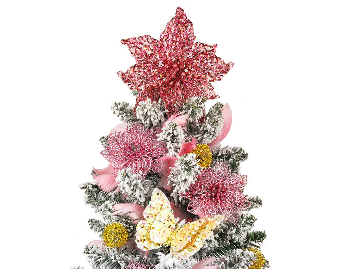 WEIHNACHTSBAUM künstlicher 60 cm mit LED-Beleuchtung, SÜSSCHEN, mit 45 Weihnachtsbaumschmuck, Pflanztopf mit Jutesack - Pink/Goldfarben, Kunststoff/Stein (40/60cm) - LAALU