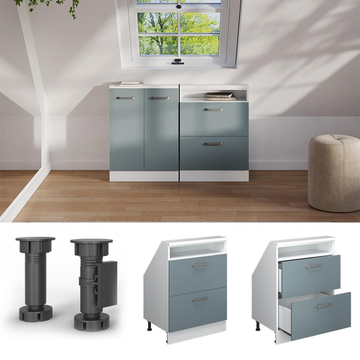 ŠIKMÁ SKŘÍŇ Rion Modrošedá/bílá - bílá/šedohnědá, kompozitní dřevo (60/81.6/46cm) - Vicco