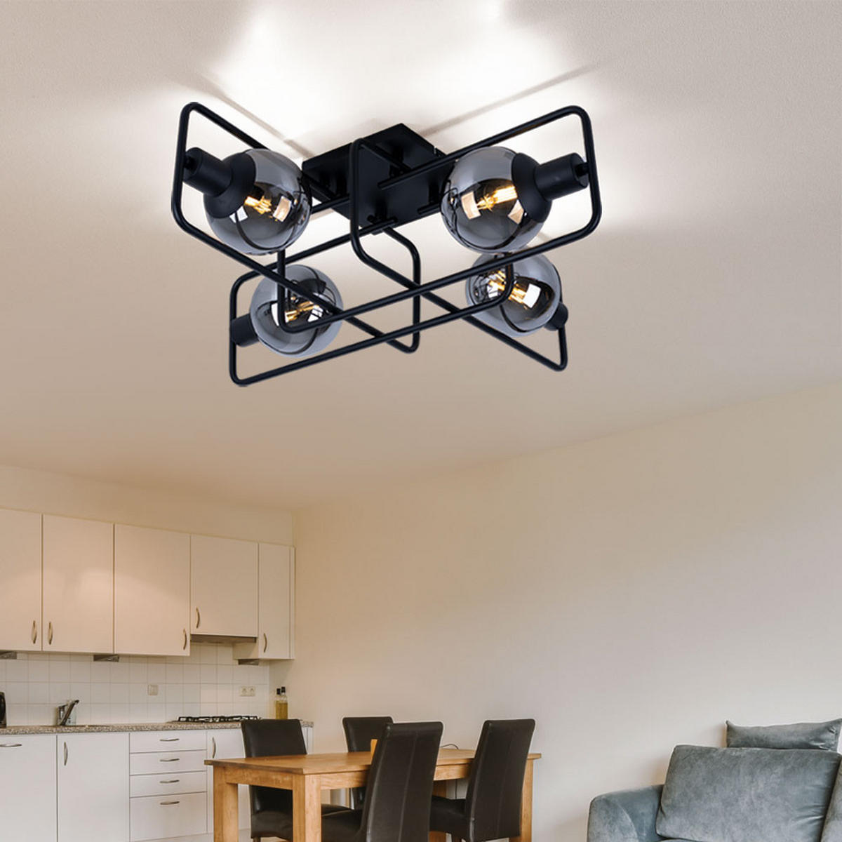 DECKENLEUCHTE Metall Grau Rauchoptik - Grau, Glas (61/61/20cm) - Globo Lighting