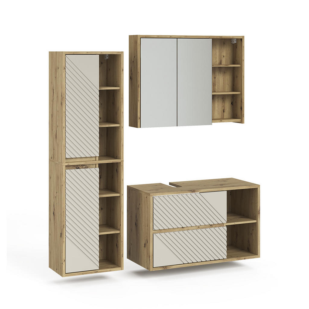 SET MOBILIER DE BAIE Viola, Stejar artizanal, 3 piese