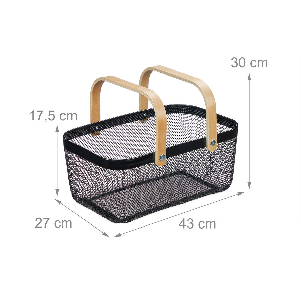 DRAHTKORB - Schwarz, Holz/Metall (43/17.5/27cm) - Relaxdays