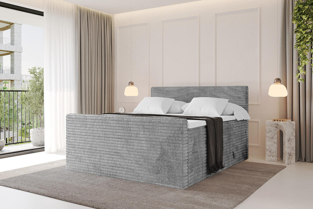 BOXSPRINGBETT mit Matratze H3|H4 und Lattenrost - TOLO-Z KING-v1 120x200 Cord - Hellgrau - Hellgrau, Holzwerkstoff (120/200cm)
