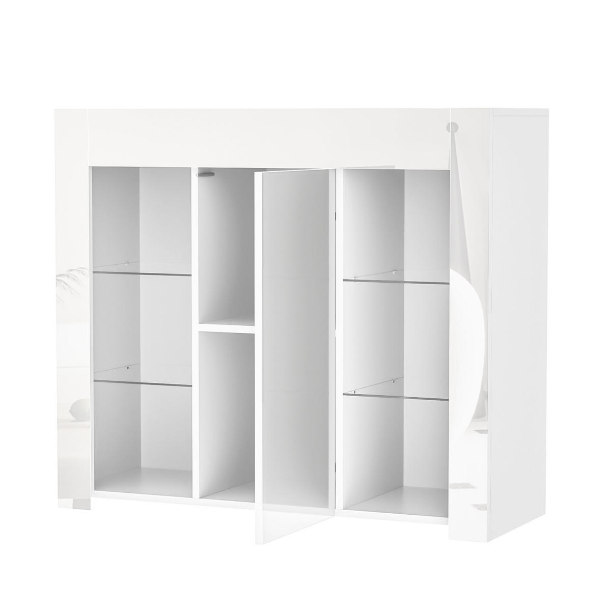 SIDEBOARD Weiß, Hochglanzfront, Glasregale, kompakter Stauraum - Weiß, Holz (95/83/35cm)