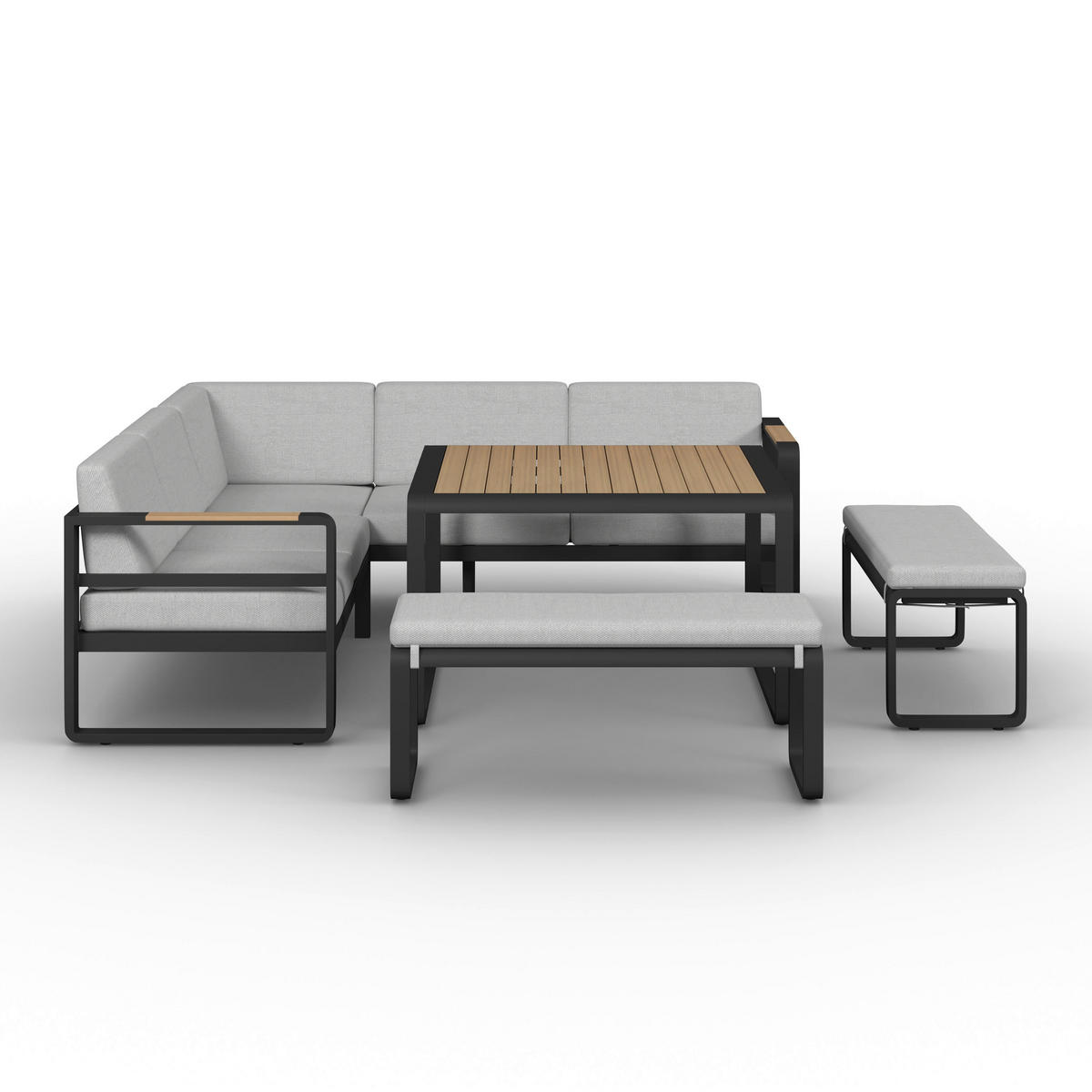 DINING-LOUNGESET Aruba Hellgr. /Schwarz Outdoorstoff/Metall - Hellgrau, Metall - Bessagi Garden