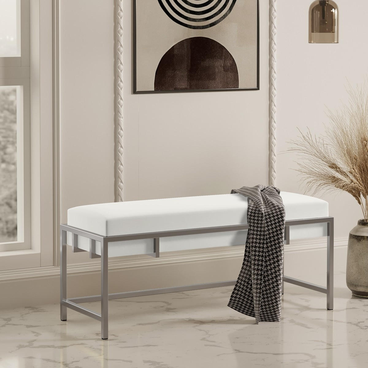 POLSTERBANK LAMO 80 cm Hellbeige, Chromgestell - Chromfarben/Creme, Textil/Metall (80/45/35cm) - Bettso