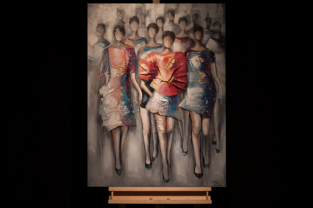 RUČNE MAĽOVANÝ AKRYLOVÝ OBRAZ 75/100 cm, sivý, figurálny motív - sivá, drevo/textil (75/100cm) - KUNSTLOFT