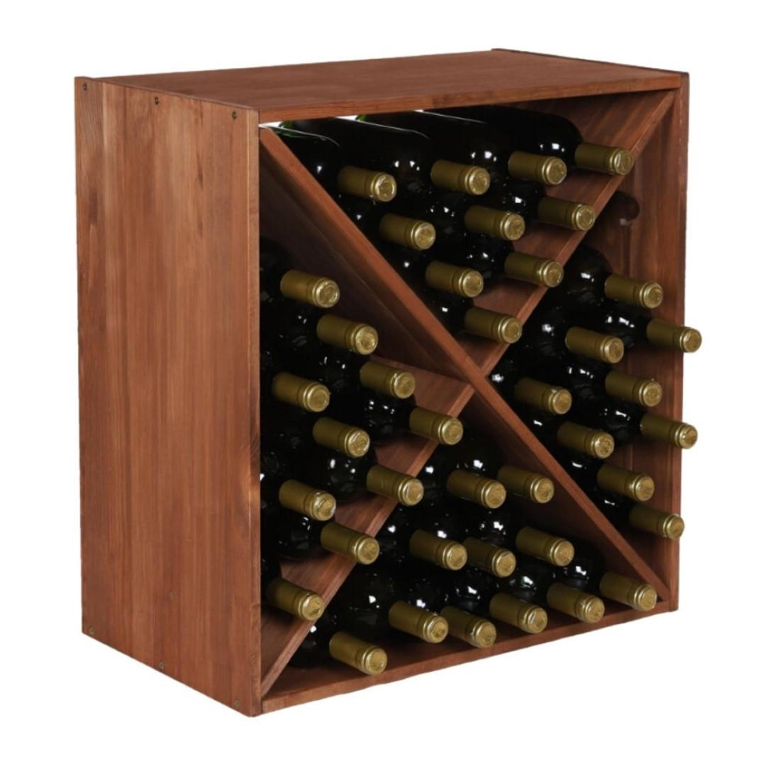 WEINREGAL Vincellar Mod 60x60x30 cm Kreuz Modul Für 40 Flaschen Massives Kiefernholz Braun Geölt - Braun, Holz (60/60/30cm) - PROREGAL