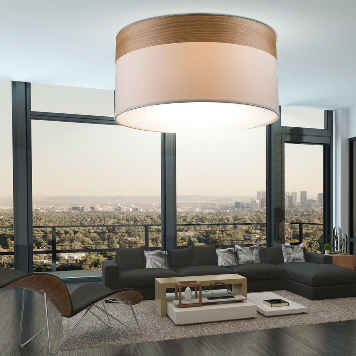 LED DECKENLEUCHTE Chipsy Beige Holzoptik - Beige, Holz (40/40/25cm) - Globo Lighting