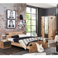 JUGENDZIMMER Liverpool in Plankeneiche und Graphit 3 teilig mit 140er Bett und Drehtürenschrank - Braun, Holzwerkstoff (120/200/80cm)