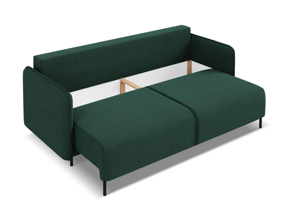 3-SITZER SOFA mit Schlaffunktion Strukturstoff Stoff Grün - Dunkelgrün/Schwarz, Holz/Textil (226/90/92cm) - Makamii