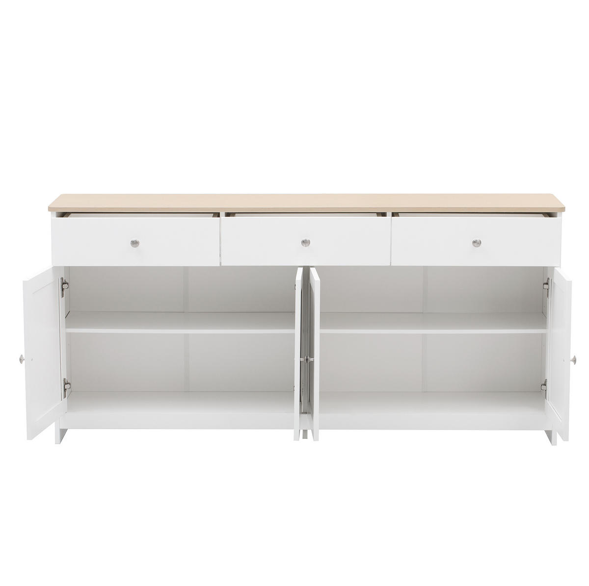 SIDEBOARD 160/37/75 cm mit 4 Türen & 3 Schubladen in Weiß und Holzfarbe - Weiß, Holzwerkstoff (160/75/37cm) - BEAOK