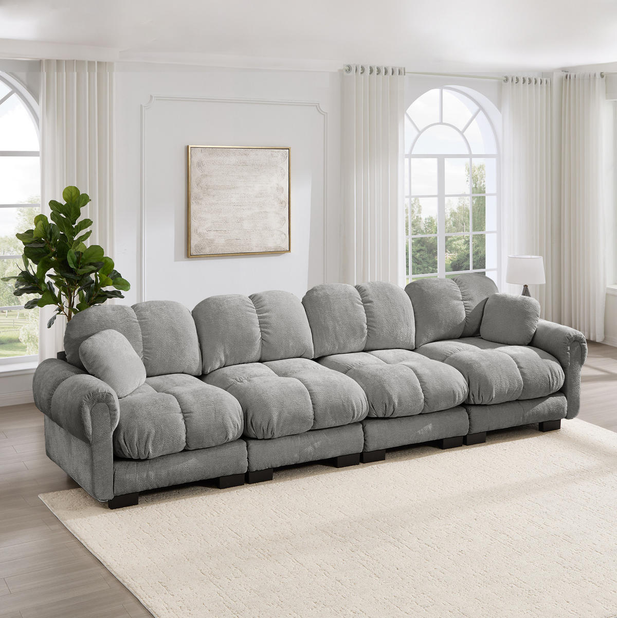 SOFA 330/86/90 cm in Hellgrau aus Chenille mit Steppnaht - Hellgrau, Textil (86/90/330cm) - Flora Grace
