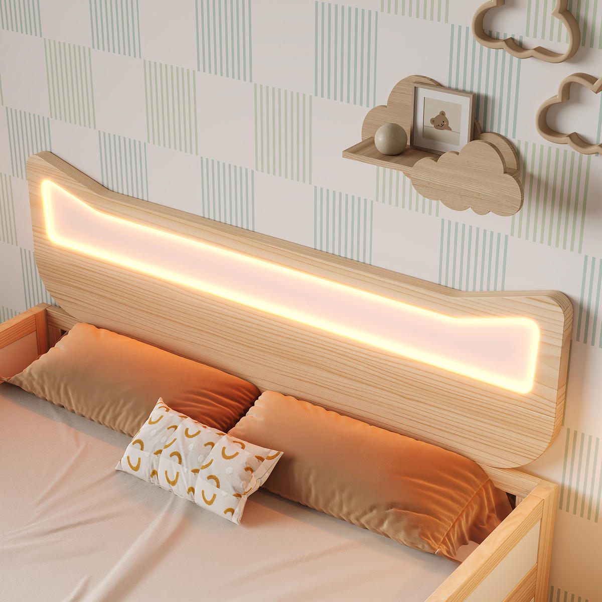 KINDERBETT 90/200 cm in Weiß & Eiche mit Schublade, Staufach und LED - Naturfarben/Weiß, Holzwerkstoff (90/200cm) - STILVORA