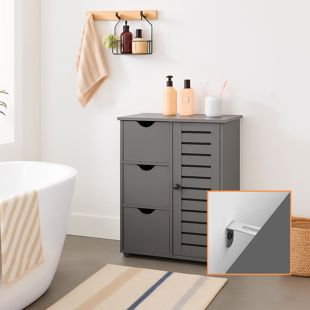 BADEZIMMERSCHRANK - Schwarz/Grau, Holzwerkstoff/Kunststoff (60/80/30cm) - Relaxdays