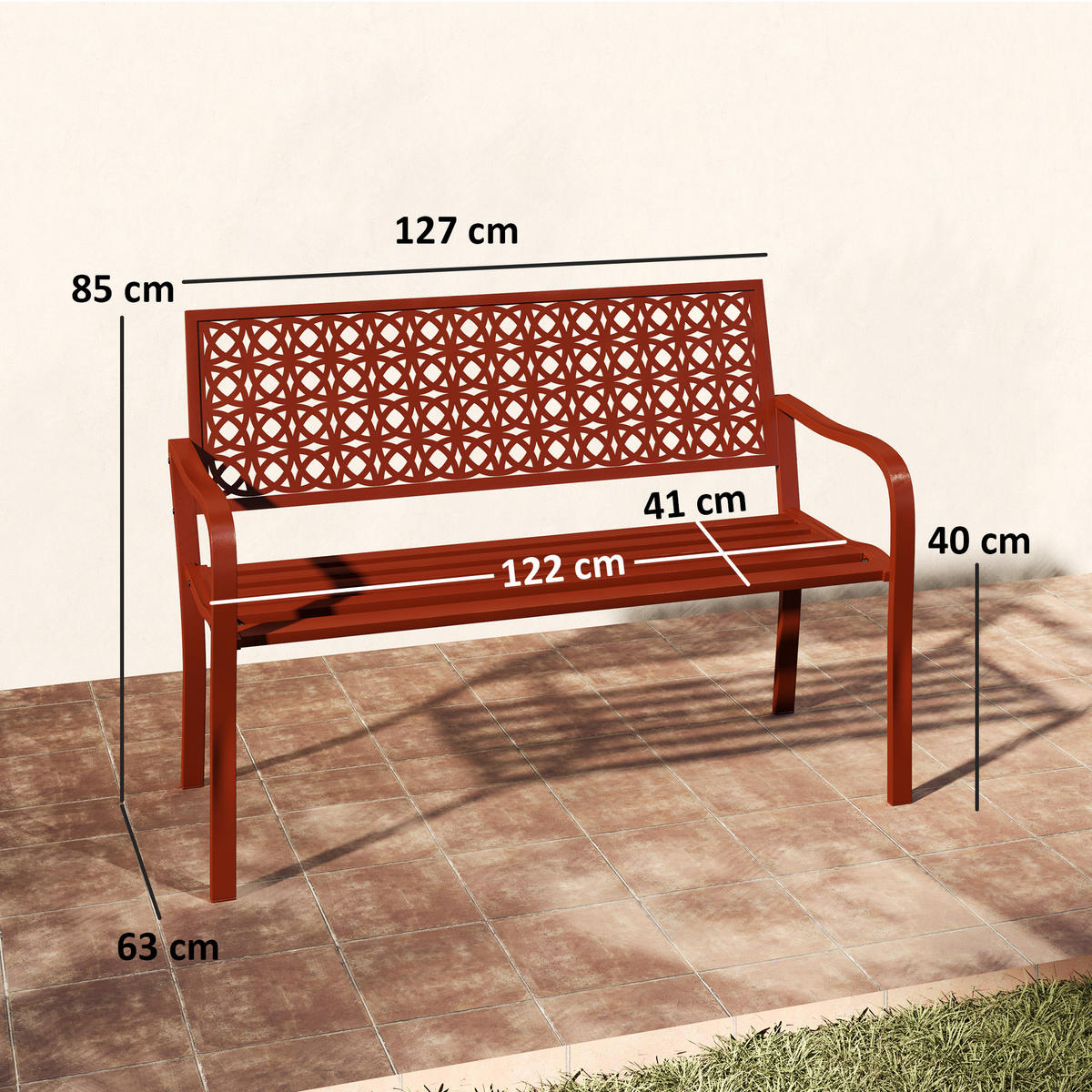 GARTENBANK 2-Sitzer - Rot, Metall (63/85/127cm) - Outsunny