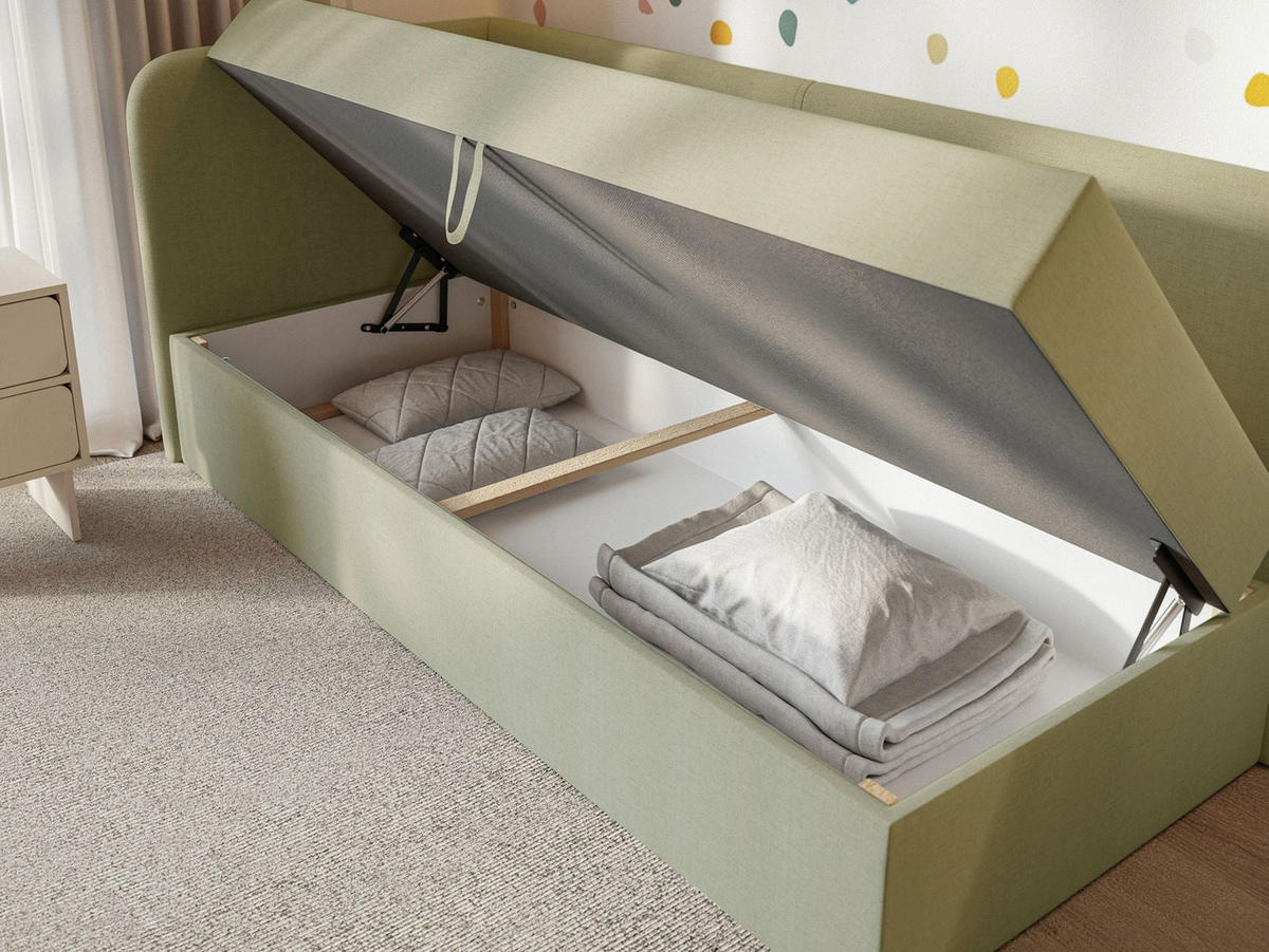 JUGENDBETT Calmmo Olivgrün mit Chenille-Bezug, Kopfteil links - Olivgrün, Textil (90/200cm) - Selsey