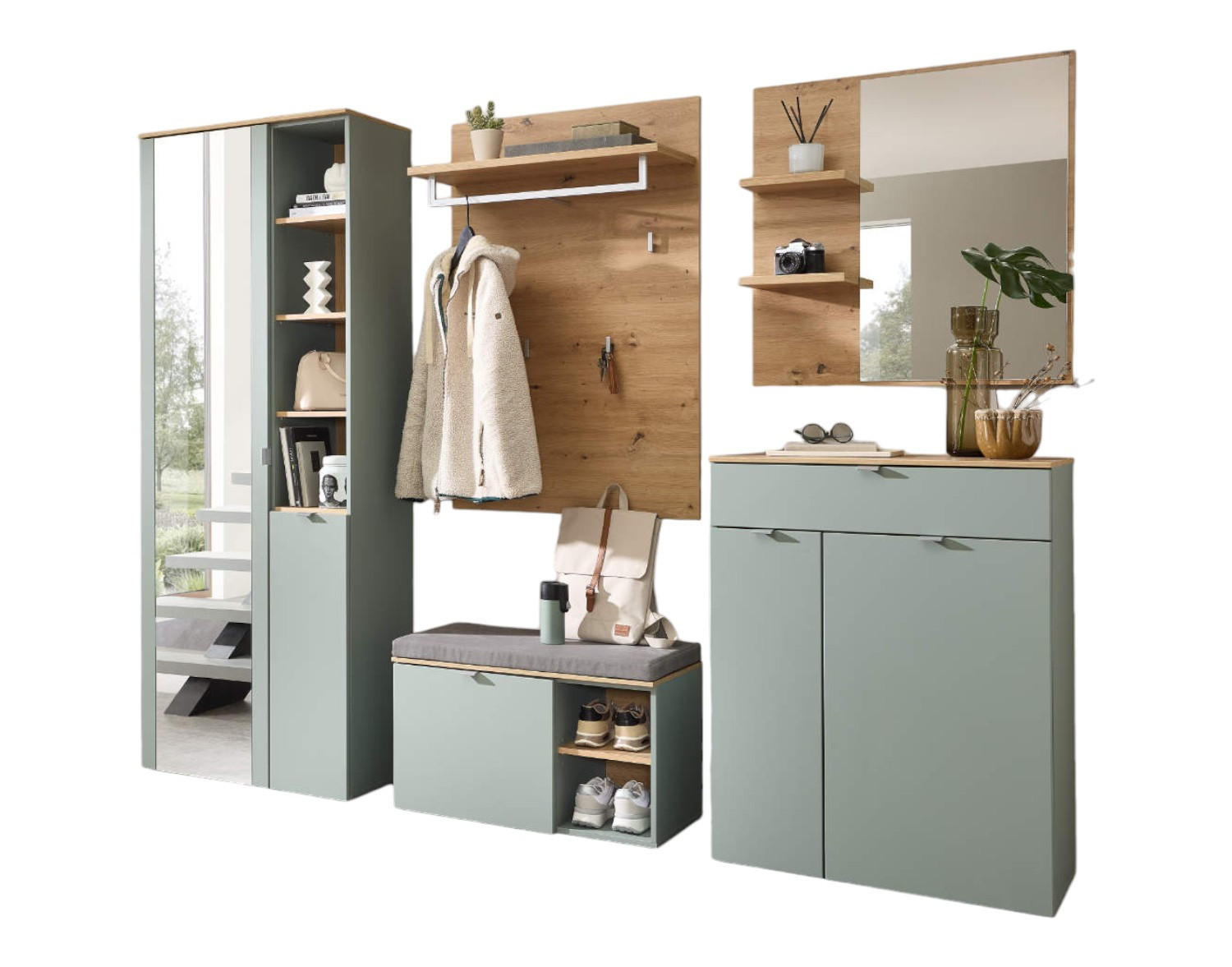 GARDEROBE 264/202/38 cm - Salbeigrün, Holz (264/202/38cm) - moebel dich auf